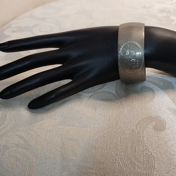 HANS JENSEN Vintage Silver Plated Danish Boat Scene Cuff Bracelet  Rare - Picture 8 of 11